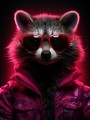 Neon Waschbär mit Sonnenbrille