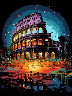 Bunte Beleuchtung des Kolosseums bei Nacht