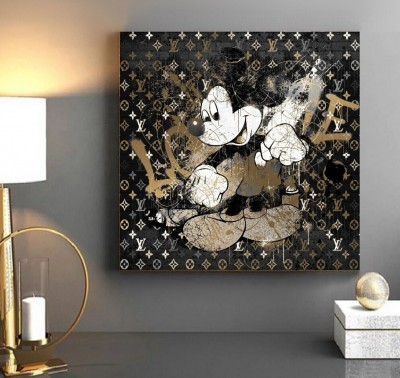 Mickey-Mouse Pop-Art LV Schwarz-Gold-Optik