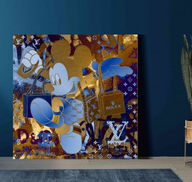Micky-Maus Street-Art Pop-Art LV Blau Gold-Optik