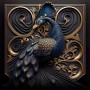 Vogel Pfau Schwarz Gold Blau Wandbild Modern Tier