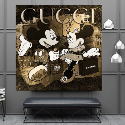 Micky-Mini-Maus Pop-Art Wandbild Gold-Gelb-Gucci