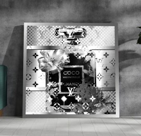 Coco Chanel Parfum Pop-Art Wandbild Schwarz Weiß