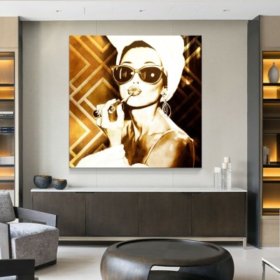 Audrey Hepburn Art-Deco Wandbild Modern Gold-Braun