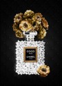 Coco-Chanel Parfum Blumen Schwarz Goldoptik Kunst