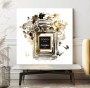 Coco Chanel Parfum Wandbild Blumen Weiß Gold-Optik