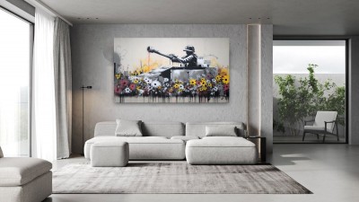 Banksy Graffiti Panzer Blumen Frieden Wandbild