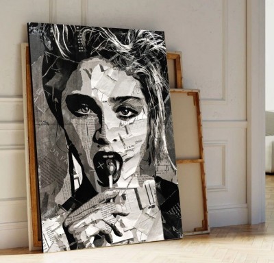 Madonna Popart Modern Wandbild Collage Abstrakt Grau