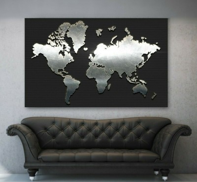 Weltkarte Schwarz Weiß Grau Wandbild Modern