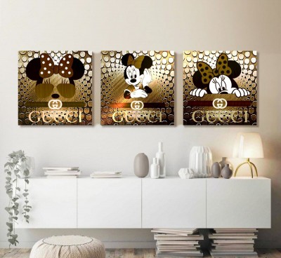 Bild-Set Mini Maus Wandbild 3-Teile Modern Pop-Art Disney Gold Optik