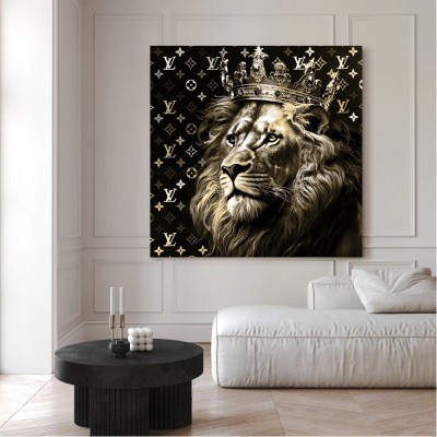 Lv Löwe Schwarz-Gold Wandbild Modern Tiere Luxus