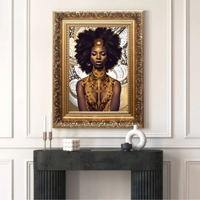 Frau Afrika Wandbild Modern Barock Schwarz Gold