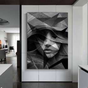 Gesicht Abstrakt Geometrisch Schwarz-Weiß Kunst