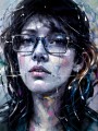 Gesicht Frau modern Kunst Blau Brille
