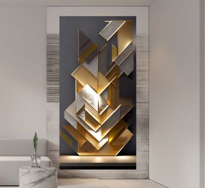 Abstrakt Moderne Kunst 3D-Optik Gemälde Grau-Gold