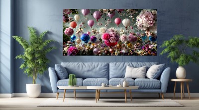 Balloon Flower Kunst Foto Poster Leinwand Blumen Luftballon - Panorama