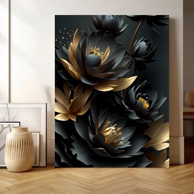 Schwarze Blumen Lotus Rosen Gold Pflanzen