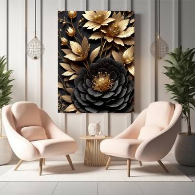 Gold Blume Leinwand Poster Botanisch Wohnzimmer