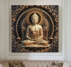 Buddha-Figur beige-braun Wandbild Feng-Shui Asien