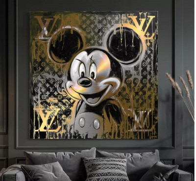 LV Mickey-Maus Pop-Art gold-gelb Wandbild Disney