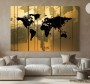 Weltkarte in Gold-Gelb und Schwarz – Modernes Wandbild