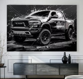 Dodge Ram abstrakt modern Wandbild Auto Schwarz-Weiß