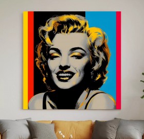 Buntes Pop-Art-Wandbild von Marilyn Monroe inspiriert vom ikonischen Stil Andy Warhols