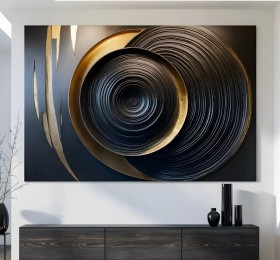 Abstrakte 3D-Kunst in Schwarz-Gold-Optik modern