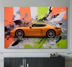 Porsche Rennwagen Abstrakt Modern Buntes Wandbild