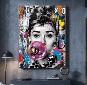 Audrey Hepburn Pop-Art Street-Art Buntes Wandbild