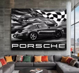 Auto Porsche Rennwagen Retro Style Wandbild S/W