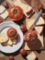 Tomaten und Käse auf Holzbrett