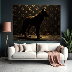 Luxus Bild Gold Wolf Leinwand LV