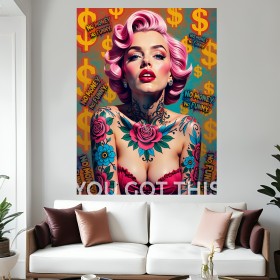 Marylin Monroe Kunstdruck No Money No Funny Dollar Tattoo Leinwand